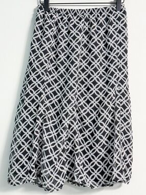 Notations Midi Skirt XL Black White Geometric Pull-On